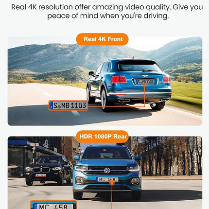 YEECORE Dual Dash Cam, Real 4K+1080P Front and Rear, Built-in WiFi GPS, 3" IPS Screen, HDR Night Vision, 24H Parking Monitor, 157°Wide Angle Dash Camera for Cars, G-Sensor, Loop Recording