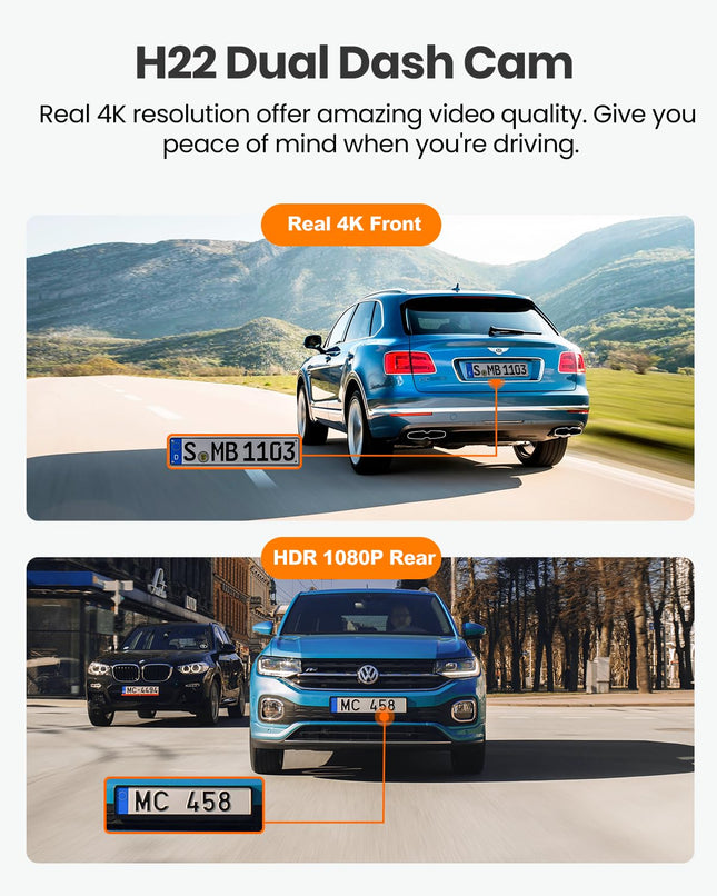 YEECORE Dual Dash Cam, delantera y trasera 4K+1080P reales, WiFi y GPS integrados, pantalla IPS de 3", visión nocturna HDR, monitor de estacionamiento 24H, cámara para coche con gran angular de 157°, sensor G, grabación en bucle