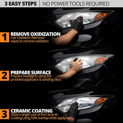CERAKOTE® Ceramic Headlight Restoration Kit – Guaranteed To Last As Long As You Own Your Vehicle – Brings Headlights Back to Like New Condition - No Power Tools Required - 10 Wipe Kit