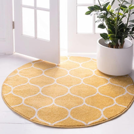 Unique Loom Trellis Frieze Collection Area Rug - Rounded (3' Round, Yellow/Ivory)