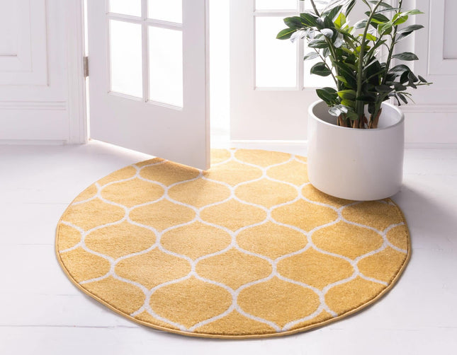 Unique Loom Trellis Frieze Collection Area Rug - Rounded (3' Round, Yellow/Ivory)