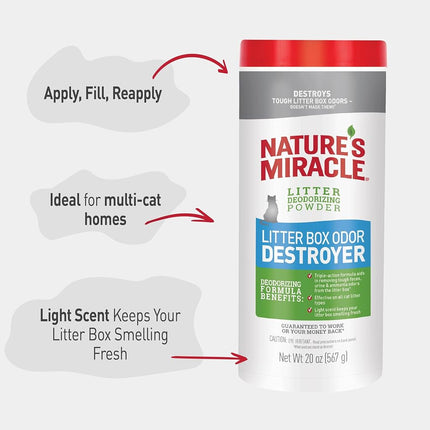 Nature's Miracle Litter Box Deodorizer, 567g, Litter Deodorizing Powder, Cat Odor Control Formula