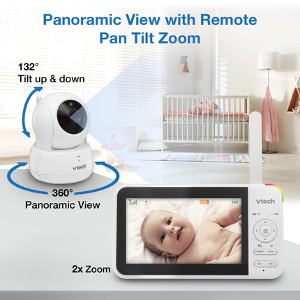 *Spanish Version* VTech VM924 Remote Pan-Tilt-Zoom Video Baby Monitor, 5" LCD Screen, Up to 17 Hrs Video Streaming, Night Vision, Up to 1000ft Range, Soothing Sounds, 2-Way Talk, Temperature Sensor