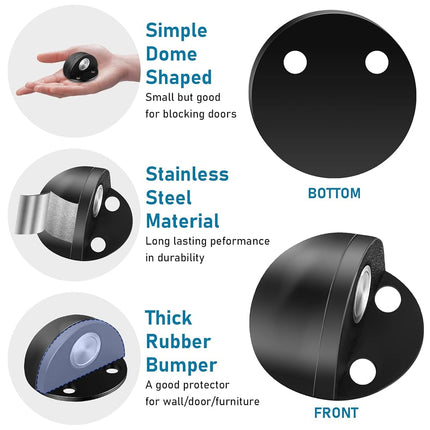 Magnetic Door Stoppers(8 Pack), No Drill Door Stops Magnetic Floor Mount Door Stopper, Self Adhesive, Stainless Steel Magnet Door Stop Wall Protector Door Catch Holder Keep Door Open, Black