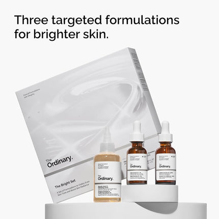 The Ordinary The Bright Set, 3-Step Regimen for Radiant, Even Skin Tone with Glycolic Acid 7% Exfoliating Toner, Alpha Arbutin 2% + HA, and Caffeine Solution 5% + EGCG | Skin Care Set