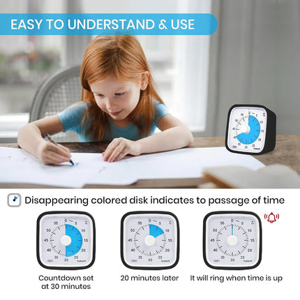 Yunbaoit Upgraded Black Visual Timer with Protective Case, Silent 60 Minute Countdown Timer for Kids and Adults with Low Power Reminder VT01(Black Blue)