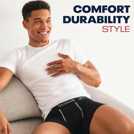 Reebok Men's Boxer Briefs - 4 Pack 6'' Inseam Stretch Performance Underwear Quick Dry Moisture Wicking Boxers, All Black, Small