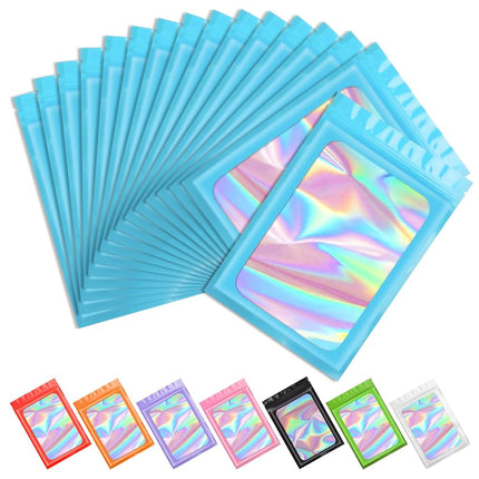 Funfery 100 pcs Blue Mylar Holographic Bags Packag