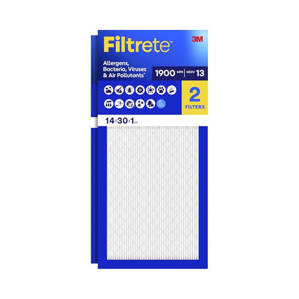 Filtrete 14x30x1, AC Furnace Air Filter, MPR 1900, Healthy Living Ultimate Allergen, 2-Pack (exact dimensions 13.81 x 29.81 x 0.78)