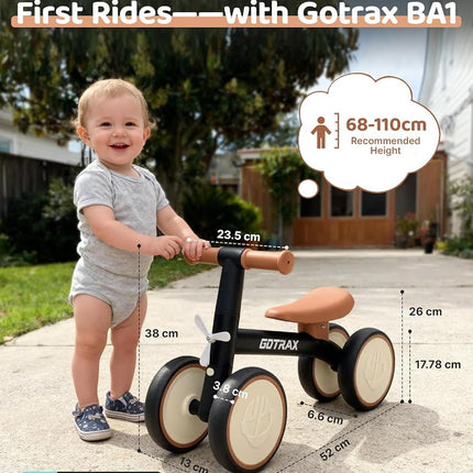 Gotrax Baby Balance Bike 1-2 Years, 7" Front&Rear Silent Wheels, Sturdy Steel Frame 66 lbs Load, Quick 2-Min Assembly, CPC Certified, Comfortable Soft Seat, Toddler Birthday Gift for Boys&Girls Yellow