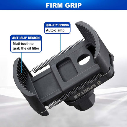 Spurtar Adjustable Oil Filter Wrench 2-3/8 to 3-1/8 inch 60-80mm Universal Oil Filter Removal Tool 1/2'' Drive Cap Style Oil Filter Tool Perfect Fits Small Medium-sized Spin-on Oil Filters