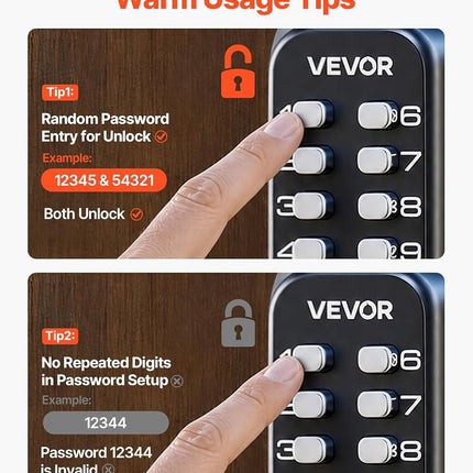 VEVOR Mechanical Keyless Entry Door Lock, 14 Digit Keypad, Water-Proof Zinc Alloy, Outdoor Gate Door Locks Set with Surface-Mounted Latch, Keypad and Knob, Easy to Install, for Garden, Garage, Yard