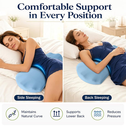 Fledano Lumbar Support Pillow for Bed – Memory Foam Lower Back Pain Relief Pillow for Sleeping, Ergonomic Lumbar Pillow for Side & Back Sleepers, Sciatica & Hip Pain Relief, Washable Cooling Cover