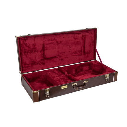 Crossrock Wooden Rectangular Case for F-style mandolas by Gibson and Eastman, with Interior Compartment-Stainless Steel Latches, Sponge Lining, Metal Feet-Vintage Brown (CRW620MLBR-R)