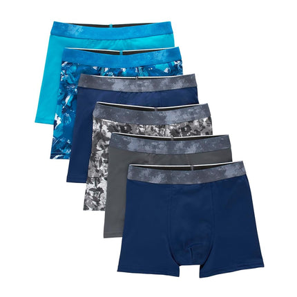 Hanes Garçons Adolescent Performance Lot de Boxers Courts, Sous-vêtements Extensibles en Maille X-Temp, Noir, Lot de 6, Bleu/Gris - Lot de 6, Large