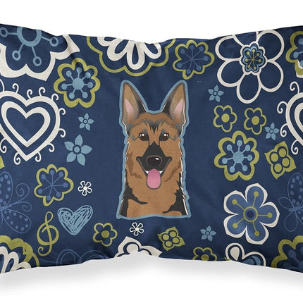 Blue Flowers German Shepherd Fabric Standard Pillowcase