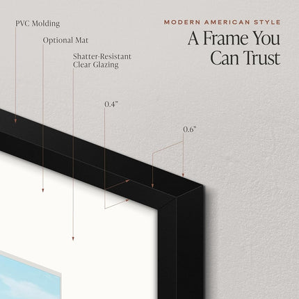 Americanflat 15x15 Picture Frame with Polished Plexiglass - Use as 12x12 Frame with Mat or 15x15 Frame Without Mat - Streamline Collection - Thin Square Picture Frame for Wall Display - Black