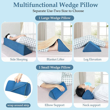 NEPPT Wedge Pillow Body Position Wedges Back Positioning Elevation Pillow Case Pregnancy Bedroom Eevated Body Alignment Ankle Support Pillow Leg Bolster (2-in-1)
