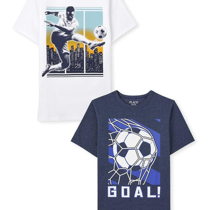 Lot de 2 T-shirts à manches courtes à motifs multicolores pour garçons The Children's Place, Football, Petite taille
