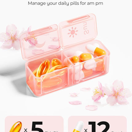 Zoksi Am Pm Pill Organizer 7 Day, Weekly Pill Box 2 Times a Day, Medicine Pill Organizer with Separate Compartment, Travel Pill Case Dispenser Portable for Vitamins, Fish Oils, Medicines(Pink)