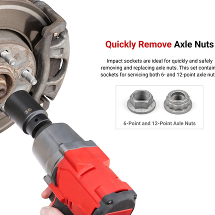 TEKTON 1/2 Inch Drive Deep 6-Point and 12-Point Axle Nut Impact Socket Set, 14-Piece (27-39 mm) | SID92002