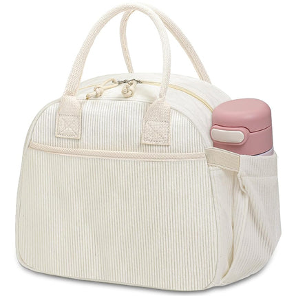 Carry Bloom Lunch Box for Women, Insulated Lunch Bag Cute Corduroy Lunchbag Reusable Lunchbox for Work (bb Pink Corduroy)
