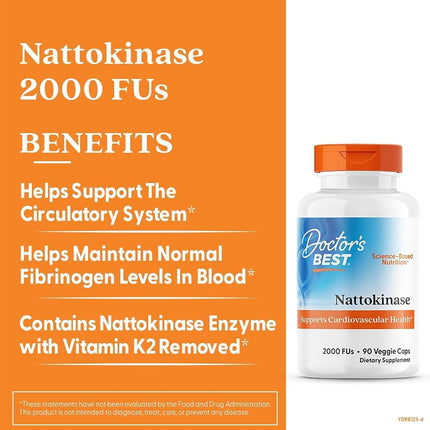 Doctor's Best Nattokinase 2,000 Fu, Non-GMO, Gluten Free, Vegan, Supports Cardiovascular and Circulatory Health, 90 Veggie Caps