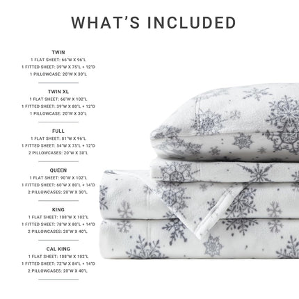 SLEEP PHILOSOPHY True North Soft & Cozy Micro Fleece Sheet Set, Fitted Sheets Deep Elastic Pocket Fits Up to 16" Mattress, Warm Winter Bedding, Fleece Bed Set King Snowflake Boho 4 Piece