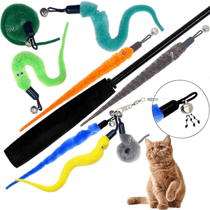 TIENAILING Cat Toy Worm Refills, 12 Pieces Interactive Cat Wand Attachments Worms Toy for Indoor Cats