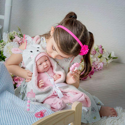 JC Toys - La Newborn Newborn doll 38 cm is soft vinyl, includes romper and 5 accessories, pink, designed in Spain by Berenguer, +2 years