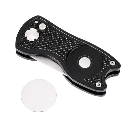 Mile High Life 4 Pieces Golf Divot Repair Tool w Magnetic Golf Ball Marker | All Metal Foldable Divot Tool w Pop-up Button | Golf Club Holder | Golf Accessories for Men (2 Black,2 Silver)