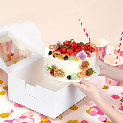 DOYIDE 20Pcs 10 Inch Cake Boxes with Window, 10x10x5 Inches White Bakery Boxes, Cake Carrier Container for Pastries, Pie, Cookies, Chocolates, Cupcakes, Birthday Party, Wedding