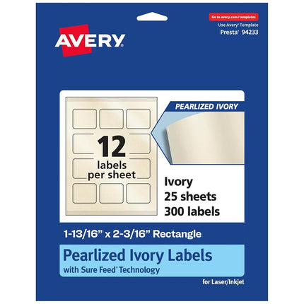 Avery Pearlized Ivory Rectangle Labels with Sure Feed Technology, Print-to-The-Edge, 1-13/16" x 2-3/16", 300 Pearlized Ivory Labels, Laser/Inkjet Printable Labels