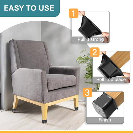 24 Pcs Chair Leg Floor Protectors Square,Black Silicone Felt Furniture Leg Pads Caps Covers for Hardwood Floors(Fit:1-1/16" to 1-5/8")
