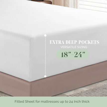 Elegant Comfort 1500 Premium Hotel Quality 18-24 Inches Deep - Extra Deep Pocket Single Fitted Sheet for High Mattress, Luxury and Softest, Smart Pocket - Wrinkle Free, King, White