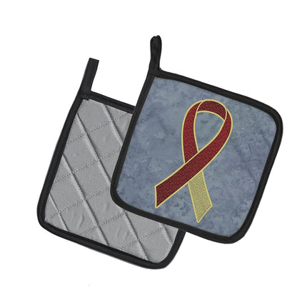 Caroline's Treasures AN1218PTHD Burgundy and Ivory Ribbon for Head and Neck Cancer Awareness Pair of Pot Holders, Kitchen Heat Resistant Pot Holders Sets Oven Hot Pads for Cooking Baking BBQ,