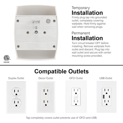 GE 6-Outlet Tap, Grounded, White, 54947