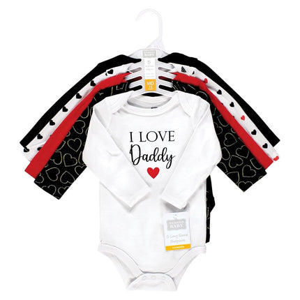 Hudson Baby unisex-baby Cotton Long-sleeve Bodysuits, Girl Daddy Red Black, 0-3 Months