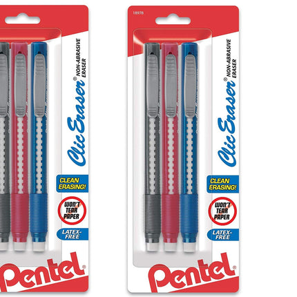 Pentel Clic Retractable Eraser with Grip, 3 count 