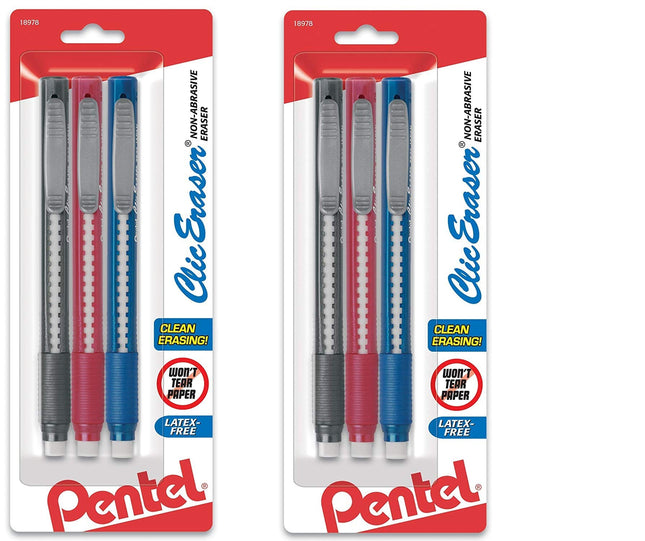 Pentel Clic Retractable Eraser with Grip, 3 count 