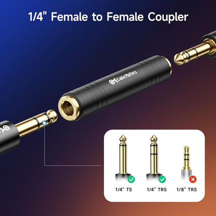 Cable Matters 2-Pack 1/4 Coupler TRS Extension Adapter (1/4? TRS Female to Female Adapter)