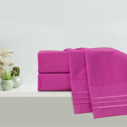 Elegant Comfort Luxurious Microfiber GIFT BOX 4-Piece Bedding Sheet Set, Breathable, Soft 1500 Premium Hotel Quality, Deep Pocket and Easy Fit, California King, Hot Pink