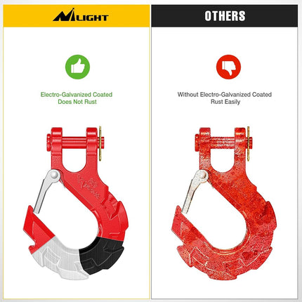 Nilight Forged Steel Winch Hook 3/8" Grade 70 Safety Latch Winch Cable Hook Stopper & Clevis Slip Hook Sets, Included Allen Wrench,Max 35,000 lbs,2 Years Warranty, Red