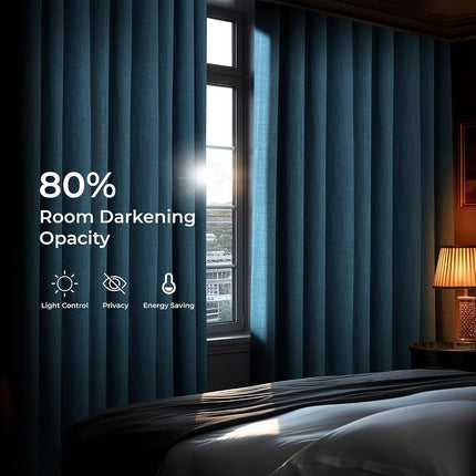 HPD Half Price Drapes Faux Linen Room Darkening Curtains - 84 Inches Long Luxury Linen Curtains for Bedroom & Living Room (1 Panel), 50W X 84L, Denim