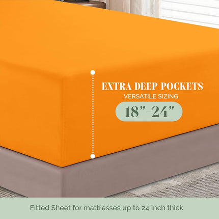 Elegant Comfort 1500 Premium Hotel Quality 18-24 Inches Deep - Extra Deep Pocket Single Fitted Sheet for High Mattress, Luxury and Softest, Smart Pocket - Wrinkle Free, California King, Orange