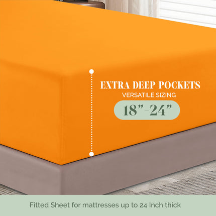 Elegant Comfort 1500 Premium Hotel Quality 18-24 Inches Deep - Extra Deep Pocket Single Fitted Sheet for High Mattress, Luxury and Softest, Smart Pocket - Wrinkle Free, California King, Orange