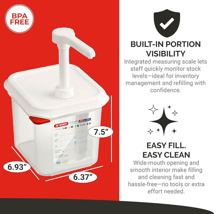 Araven GN 1/6 Transparent Sauce Dispenser, 2.6 Litre