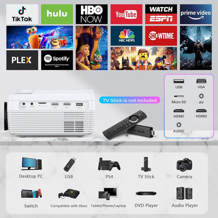 Full HD WiFi Bluetooth Projector Built in DVD Player, 8000LM 1080P Supported, Portable Mini DVD Projector for Outdoor Movies, 250" Home Theater, Compatible with iOS/Android/TV Stick/PS4/HDMI/USB/TF