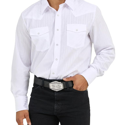 Wrangler Men's Sport Western Two Pocket Long Sleeve Snap Button Down Shirts, White, X-Large