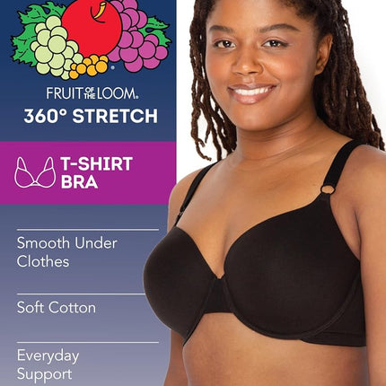Fruit of the Loom Women's T-Shirt Bra, Black/White/Grey Heather, 36DD (Pack of 3)